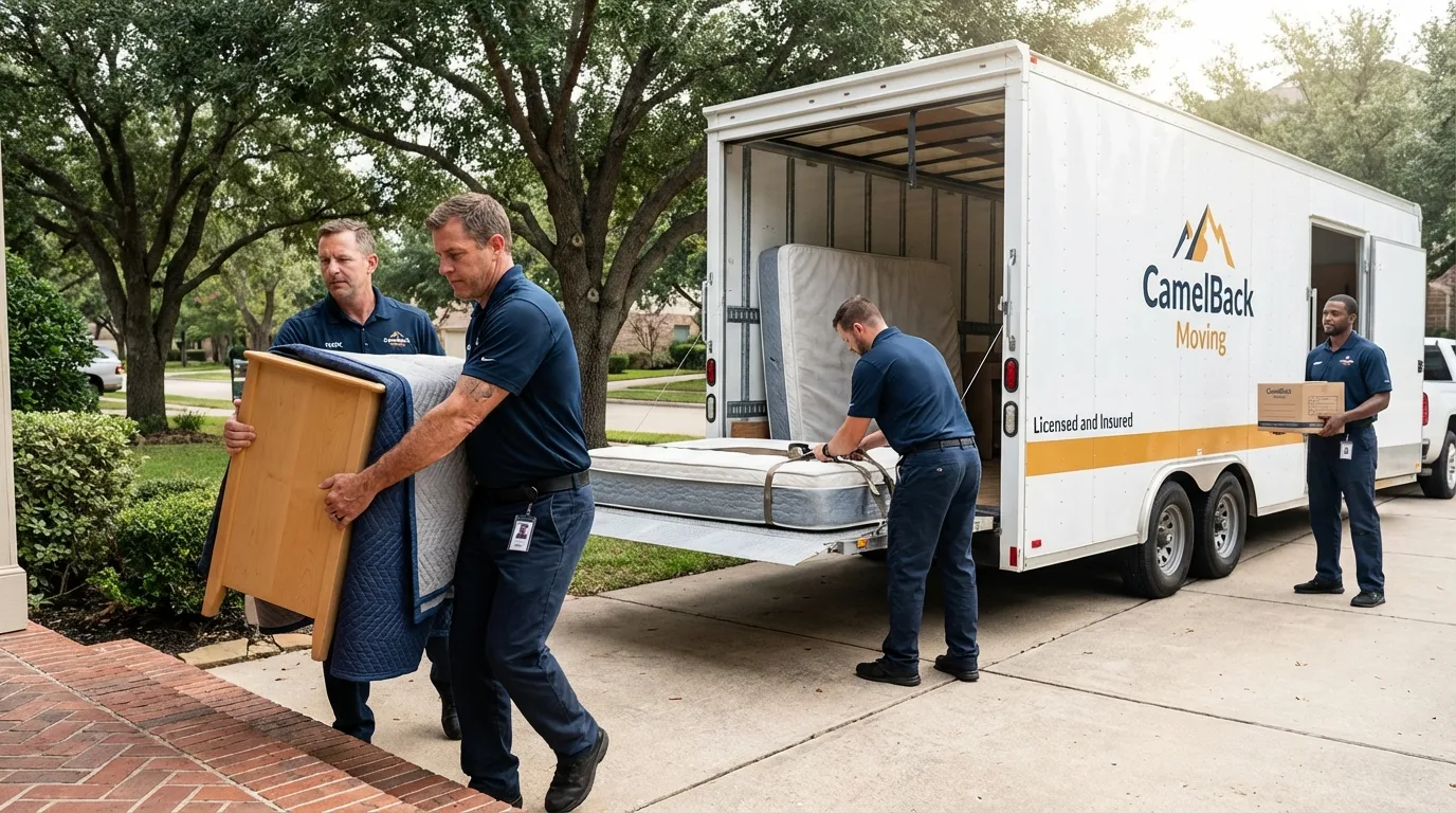 Crew loading residential truck for cross-state move from Alamogordo, NM