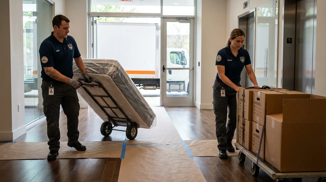 Professional apartment movers loading elevator in Alamogordo, NM